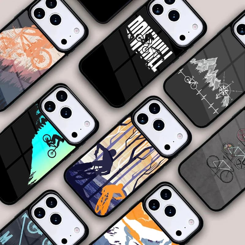 Custodia Protettiva per iPhone 17 16e 15 14 13 12 11 Pro Max Air Mini con Design Ciclista Mountain Bike Downhill