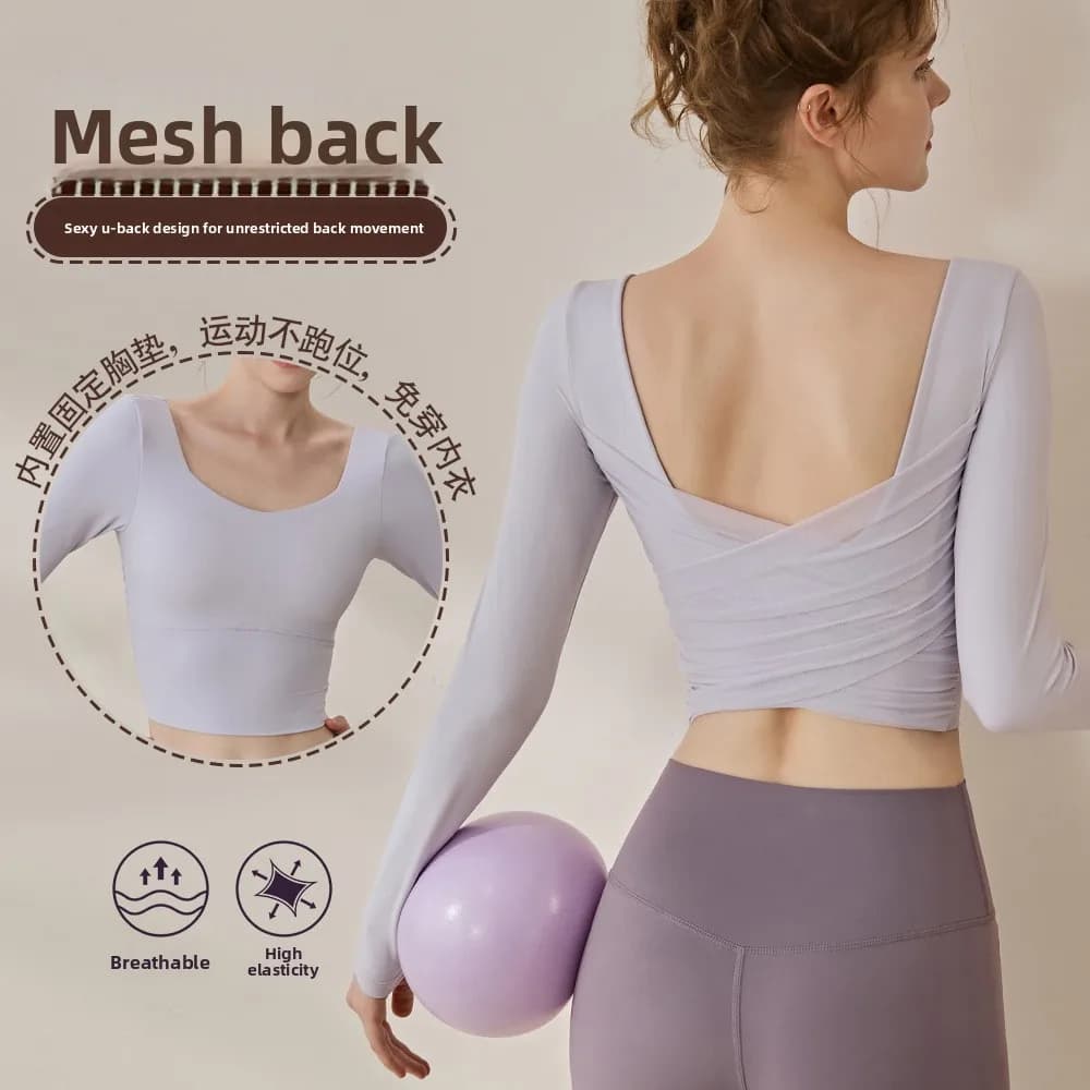 Women's Autumn and Winter Slimming with Chest Cushion Long Sleeved T-shirt, Sports Running Training Pilates Fitness Suit Top