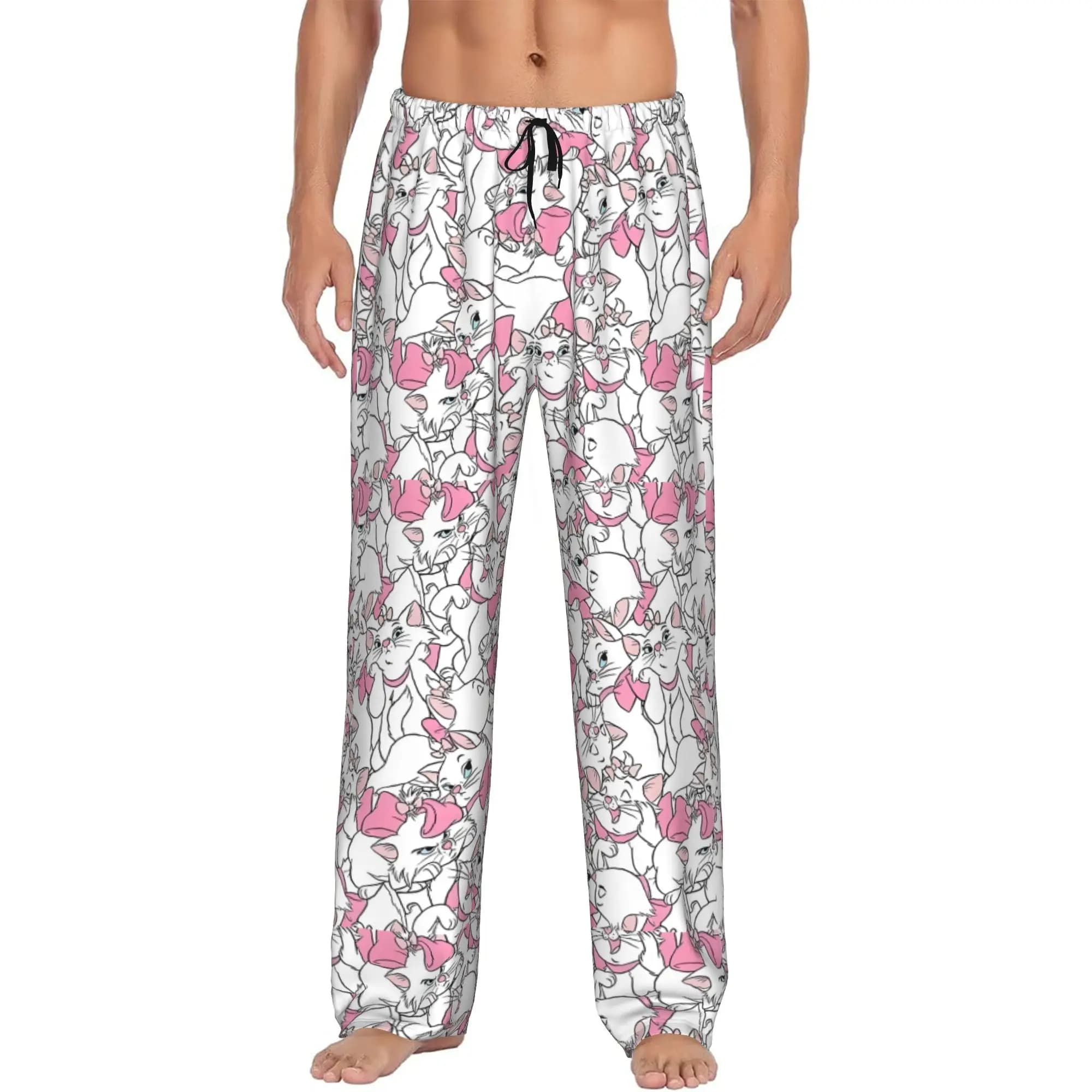 Custom M-Marie Cat Cartoon Pajama Pants Men's Lounge Sleep Drawstring Sleepwear Bottoms with Pockets