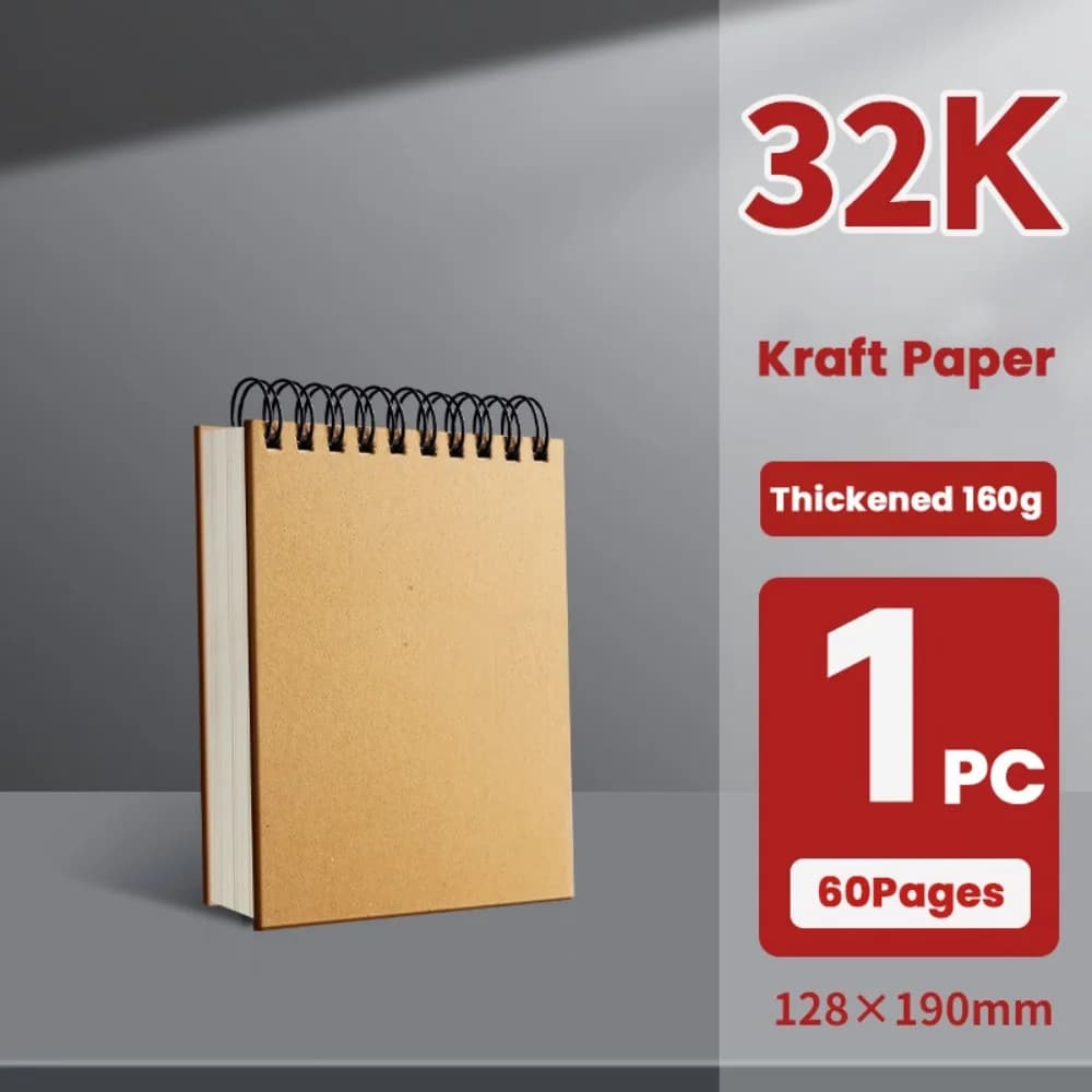 Kraft Paper Art Sketchbook A4/8K/16K/32K/A3 30Sheets/60Pages Drawing Notepad Flip-up Blank Painting Paper Art Supplies