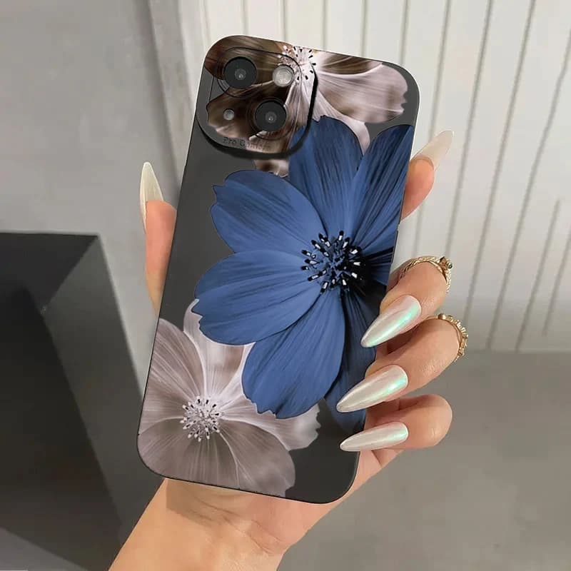 Per iPhone 17 16 15 14 13 12 11 Pro Max Custodia morbida in silicone antiurto con motivo floreale blu per iPhone 16 Plus 17 Air