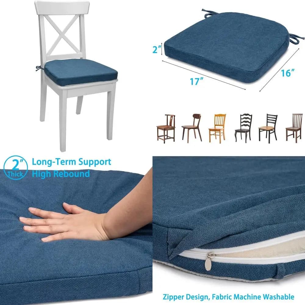Cuscini per sedie a forma di D antiscivolo blu prusiano con fodere rimovibili e lavabili per sedie da pranzo, 17x16 pollici, confezione da 6