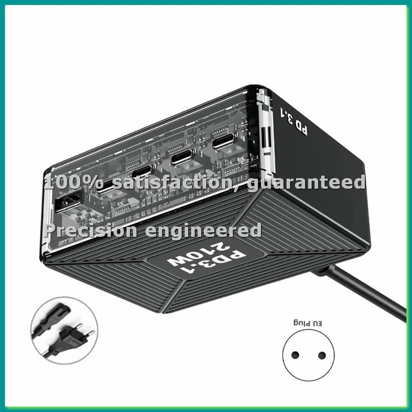 GAN 210W PD 3.1 Table Charger, Quick USB Charging Station Type C for Telephones and Tablet Pro/SamsungS23, EU-TCES Plug