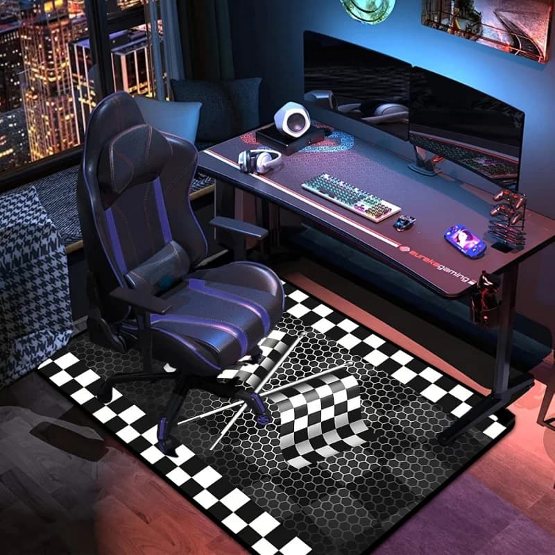 Tappetino da Gaming VIKAMA con Bandiera a Scacchi, Tappeto Antiscivolo a Nido d'Ape Esagonale, Decorazione per Sala E-Sports