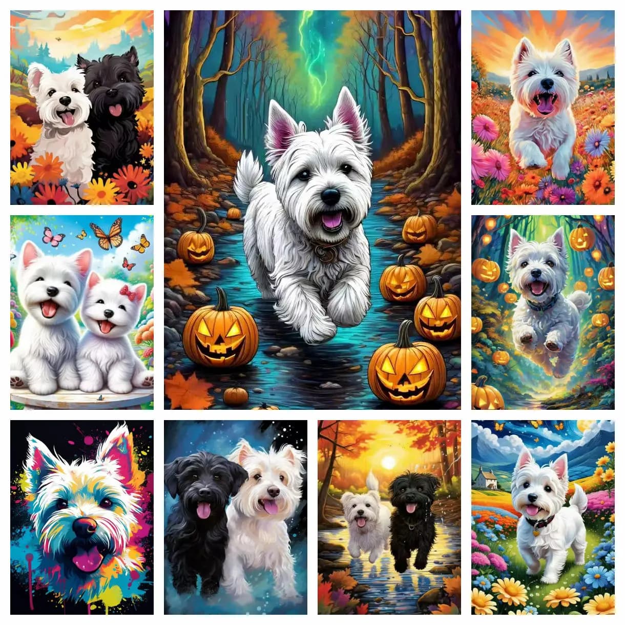 West Highland White Terrier Pittura diamante Cucciolo carino Ritratto artistico Diamante fai da te Ricamo Mosaico Pittura a olio Decorazioni per la casa