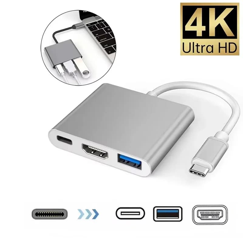 Hub USB 3 in 1, splitter USB-C compatibile con HDMI, docking station da USB-C a HDMI e USB 3.0 per Macbook, PC, laptop, telefoni Samsung