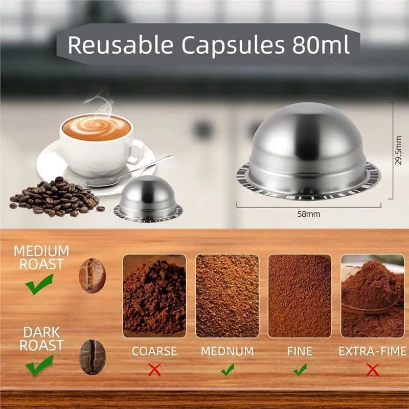 Professional Parts Reusable Capsules 80Ml Stainless Steel Refillable Pods For Nespresso Vertuo Plus/Next/ Machines