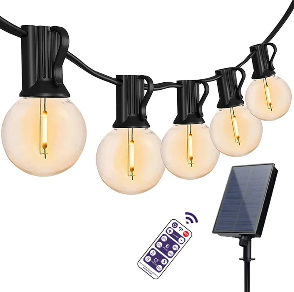 Luci solari per patio G40 Globe Party Christmas String Light con 10/25 pezzi Lampadine a festone Ghirlanda decorativa per giardino esterno