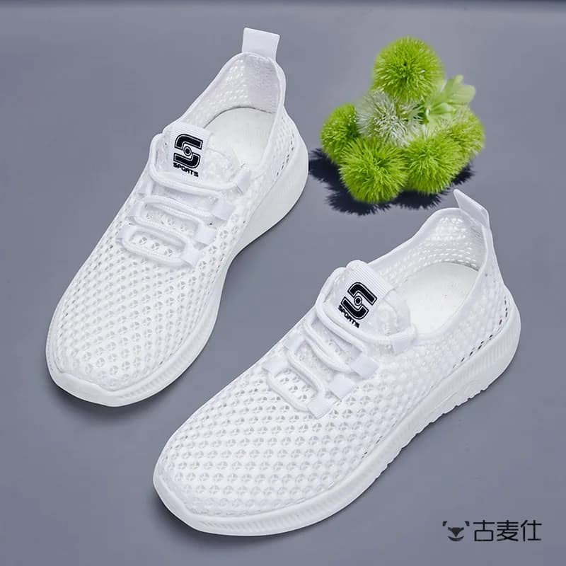 Scarpe Slip-On in Rete Traspirante, Scarpe Sportive Casual da Donna, Nuove Scarpe Bianche Estive, Sandali da Mamma con Tacco Piatto e Fodera in Pelliccia di Coniglio