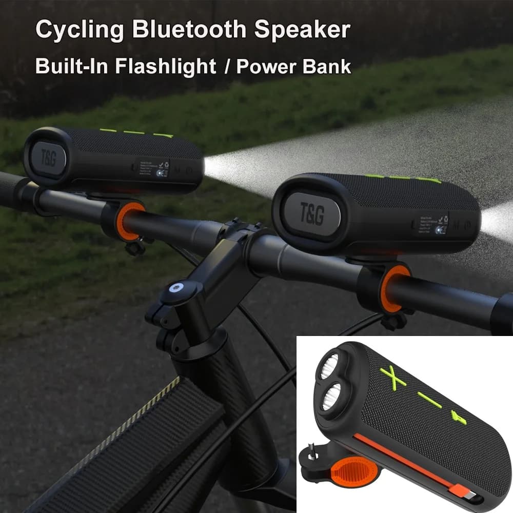 Multifunctional Outdoor Cycling Bluetooth Speaker, IPX5 Waterproof Bike Mount Audio, Built-In Flashlight 4800mAh Power Bank