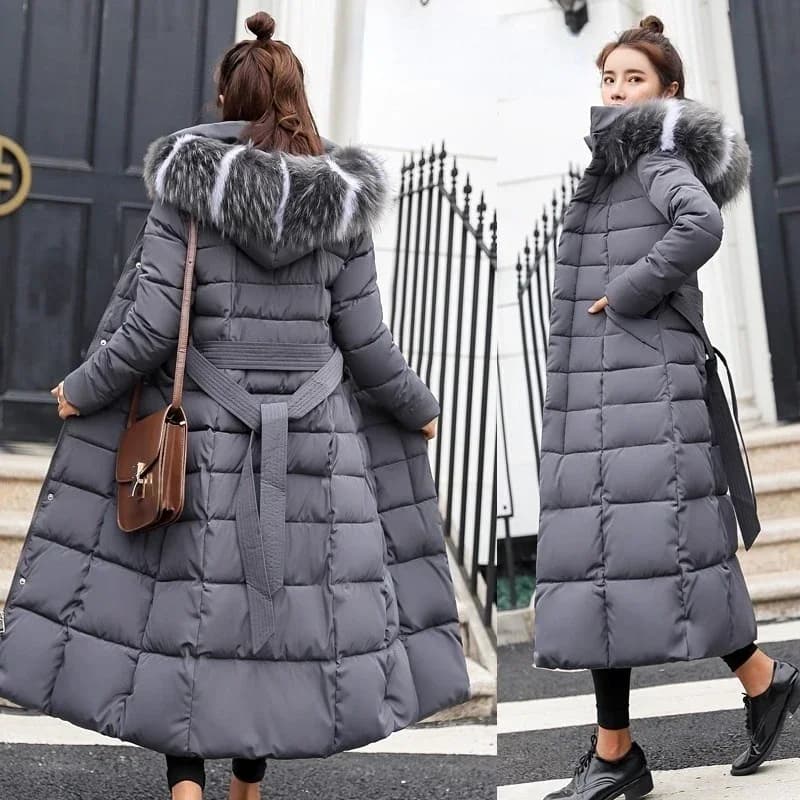 2023 nuova giacca invernale da donna calda moda cintura con fiocco collo in pelliccia di volpe cappotto abito lungo cappotto spesso da donna
