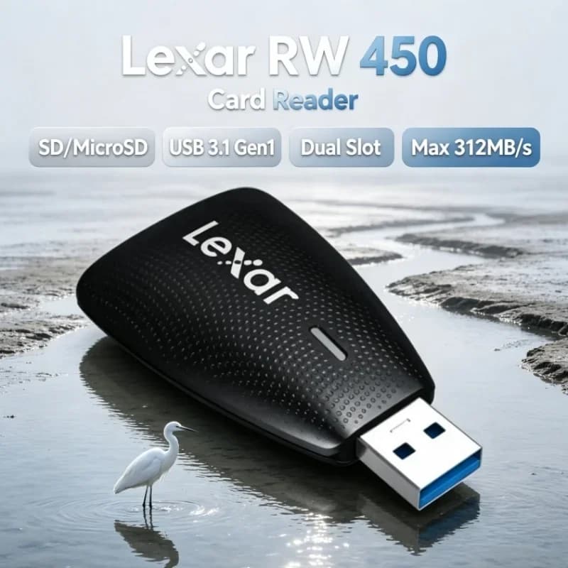 Lexar RW450 USB Card Reader 312MB/s UHS-II 2-in-1 SD MicroSD TF Memory Card Adapter Dual Slot for Laptop Desktop Computer
