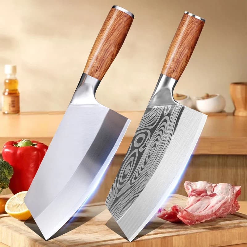 Set di coltelli da cucina in acciaio damasco modello damasco mannaia per carne in acciaio Stanless coltello da cuoco giapponese manico in legno coltello da cucina