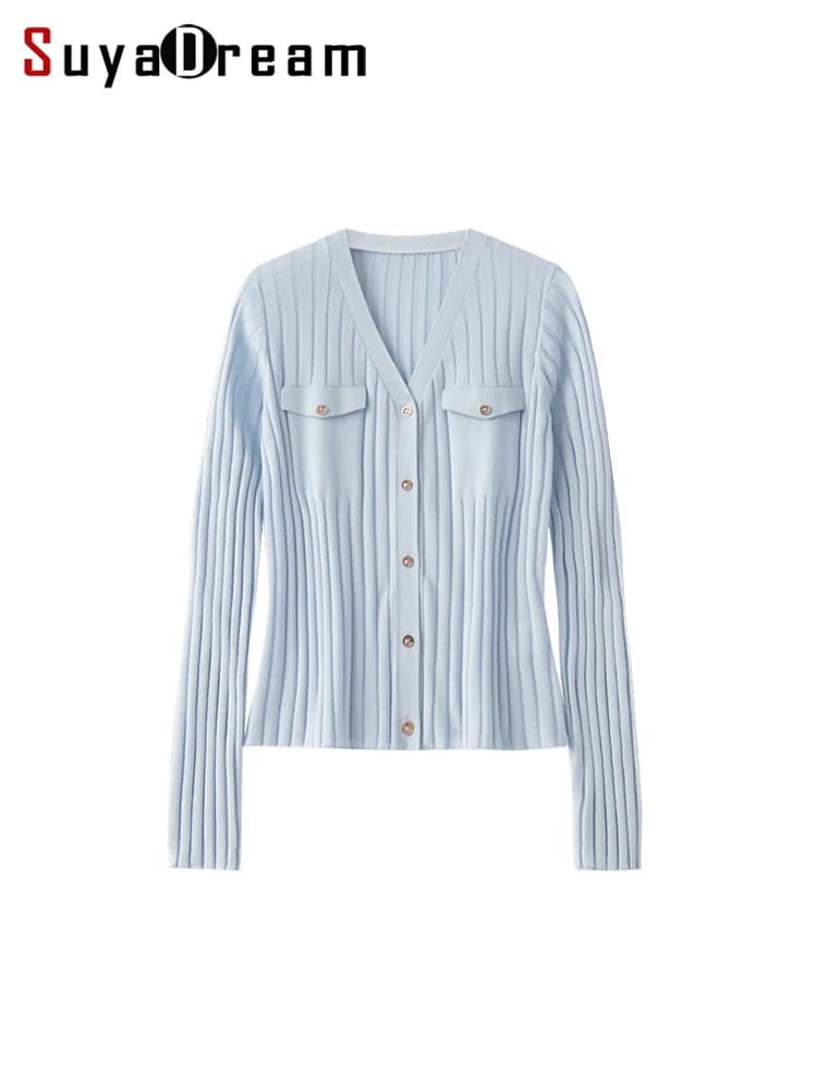 SuyaDream, Cardigan da Donna, Monopetto in Misto Seta, Maglia Sottile a Costine, Capispalla Casual Primavera Estate 2026, Rosa, Azzurro
