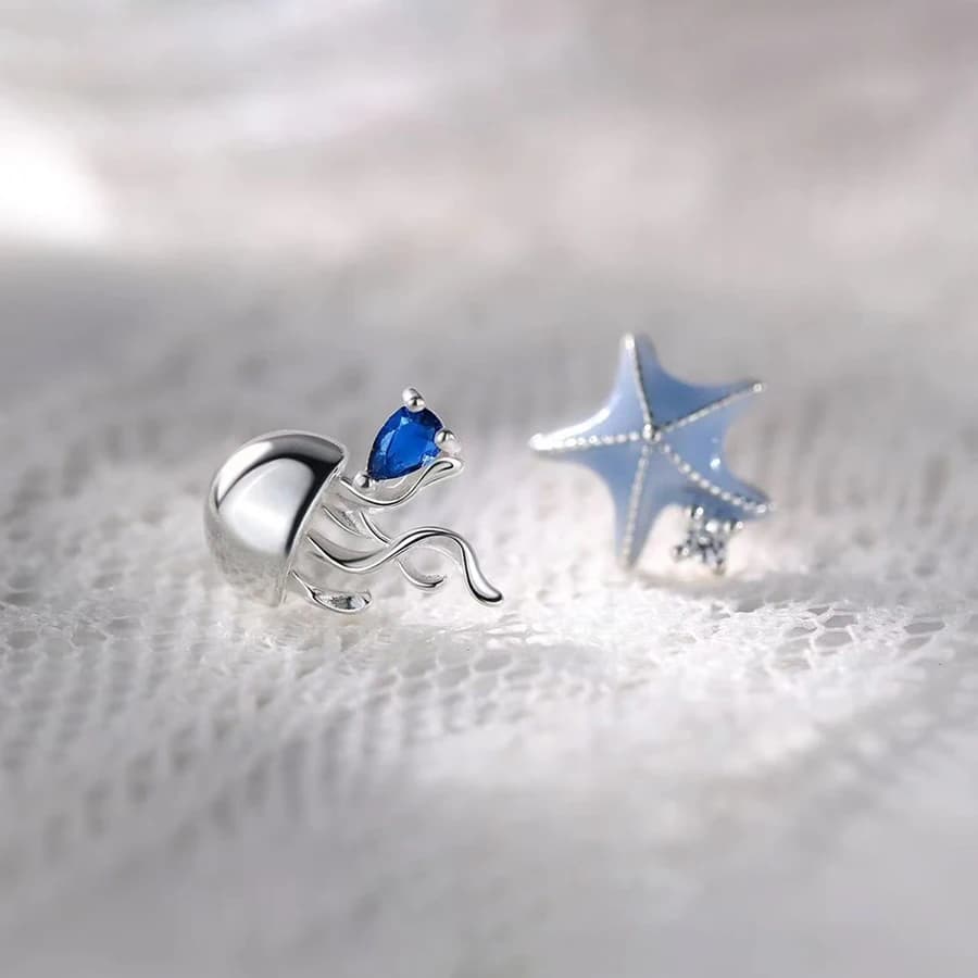 Orecchini in argento 925 con zirconi, meduse, stelle marine, asimmetria, animali, per le donne, accessori classici di gioielleria raffinata in estate
