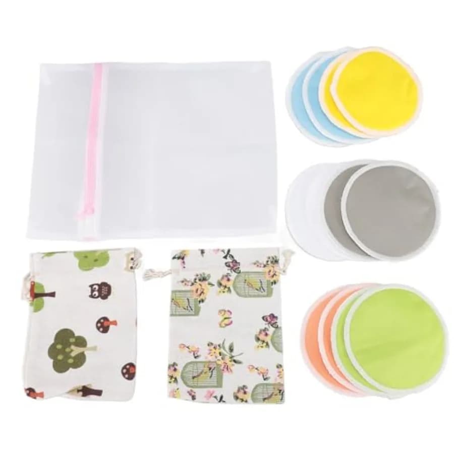 12pcs Reusable Nursing Pads, Washable Breastfeeding Nipple Pads Super Absorbent Leakproof with Laundry Bag, Soft Bamboo Cotton