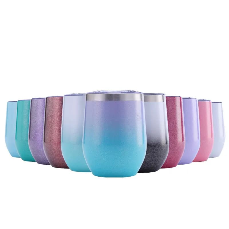 Tazza da vino in acciaio inossidabile Tazza da 12 once a doppio strato con guscio d'uovo Tazza da birra a forma di U con gradiente di vernice arcobaleno