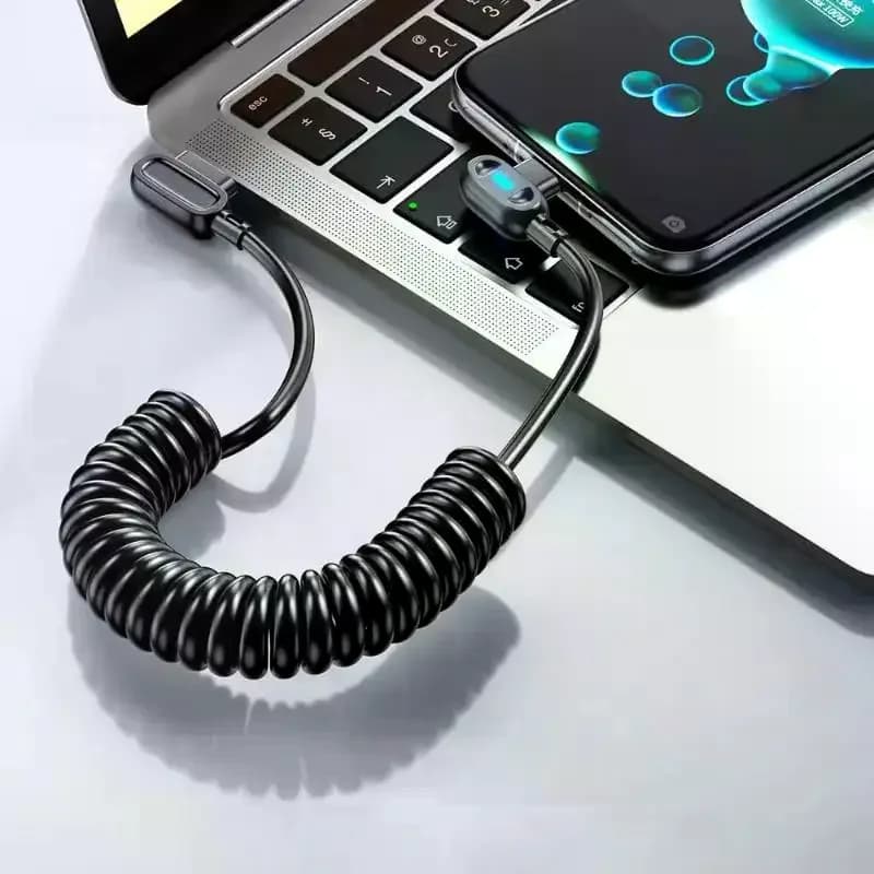 1Pcs 90° Angle Vehicle USB C to C Fast Charger Cable 6A Compact Coiled Data Cord for Xiaomi Phone
