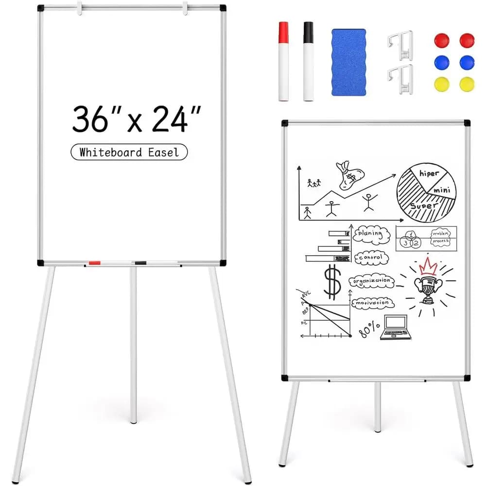 Magnetic Whiteboard Easel Stand, Dry Erase 36 x 24 White Board with Height Adjustable Tripod Stand, 3' x 2' Presentation Board,