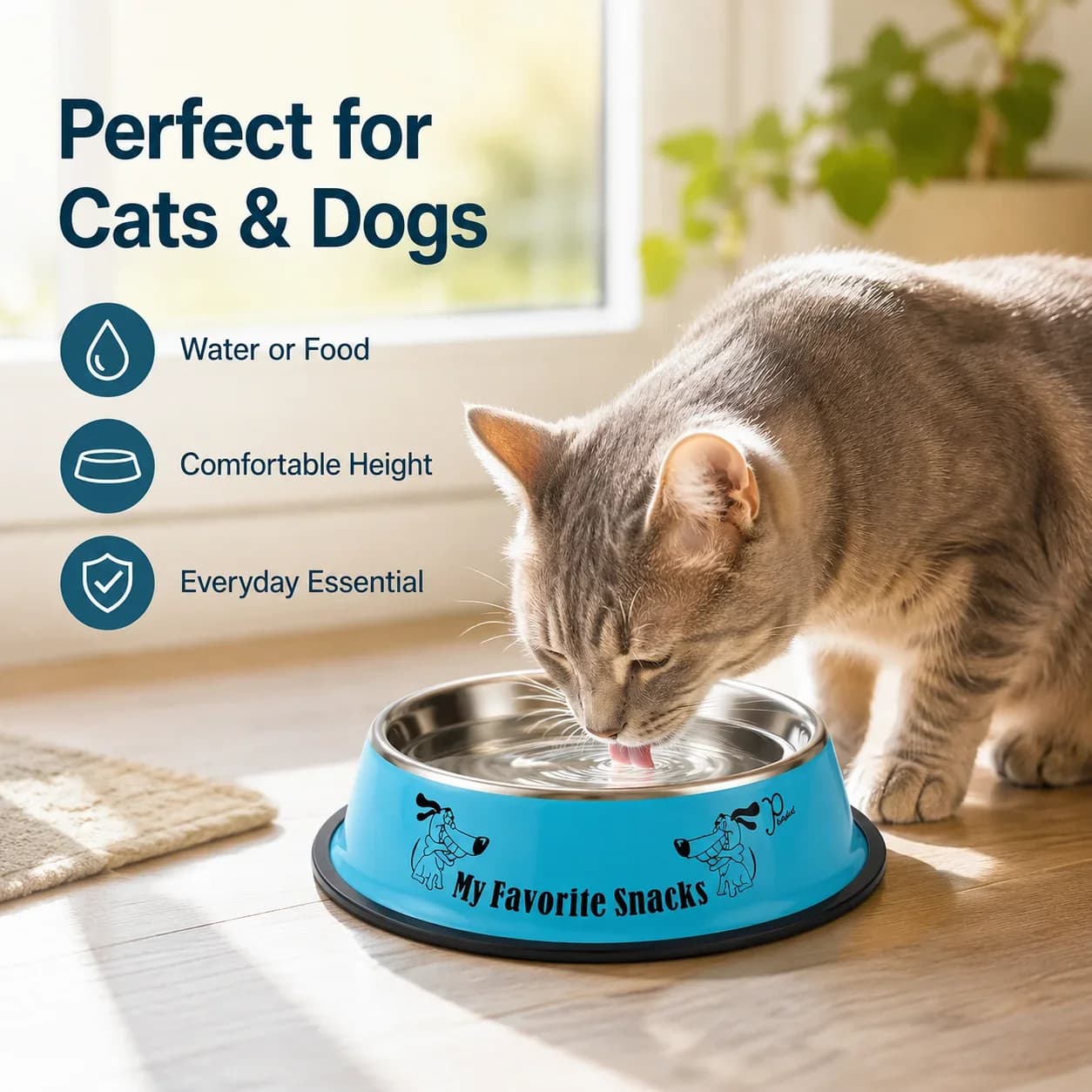 Stainless Steel Pet Food Bowl, Non-Slip Base Cat Dog Dish, Durable Chew Resistant Water Bowl for Pets