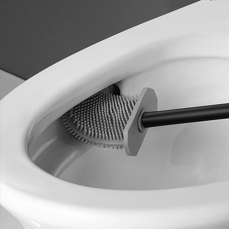 A23E-Scopino per WC in silicone premium - Grigio - Porta scopino con montaggio a parete e asciugatura turbo