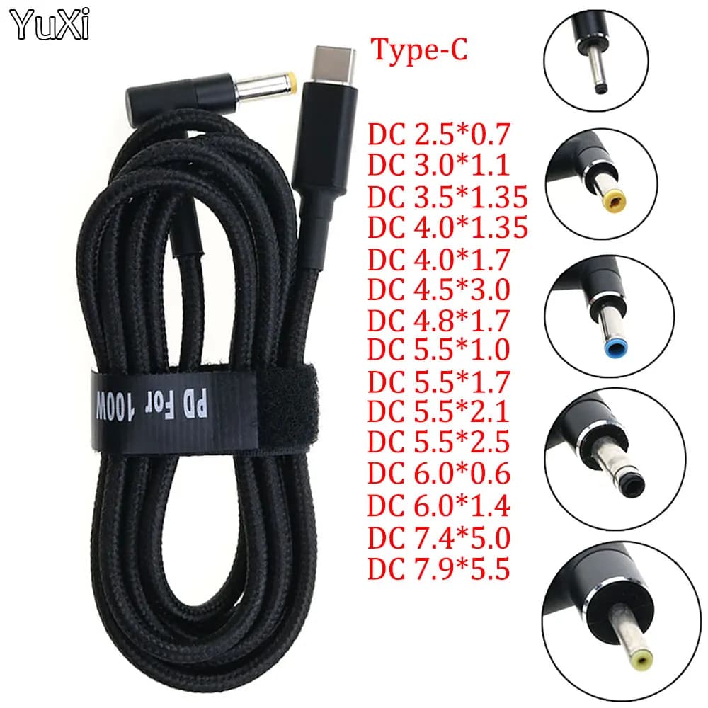 USB Type C to DC2.5*0.7 3.0*1.1 3.5*1.35 4.0*1.35 4.0*1.7 4.5*3.0 4.8*1.7mm Male Plug Converter USB-C PD Charging Cable