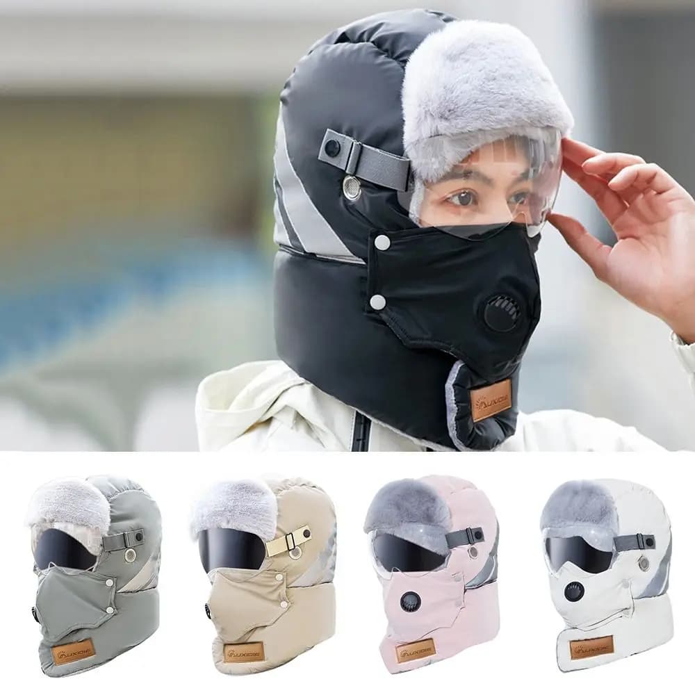 Cappello bomber alla moda antivento Mantieni caldo berretto da sci invernale addensato con occhiali Cappello di protezione per le orecchie da ciclismo per sport all'aria aperta