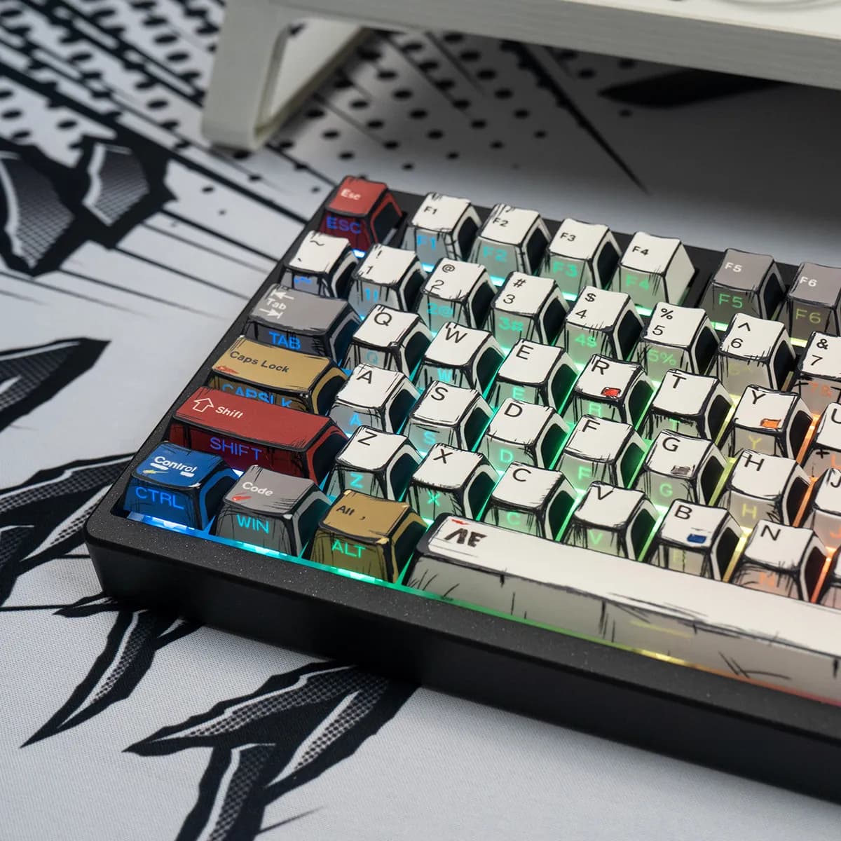 Keycaps PBT con Stampa Laterale 128 Tasti, Keycaps Manga Giapponese, Keycaps Profilo Cherry, Keycaps Anime Cool per Tastiera Meccanica MX
