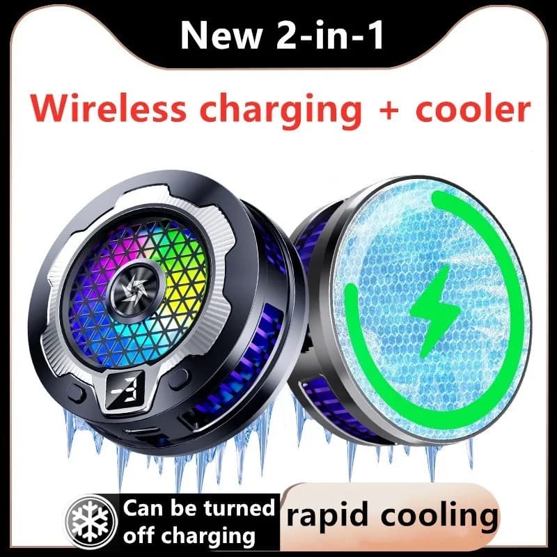 Dispositivo di raffreddamento magnetico per telefono con ricarica wireless per iPhone15, 14, 13, 12, 11 S24Ultra Raffreddamento del gioco con ventola di raffreddamento del telefono con chiusura posteriore