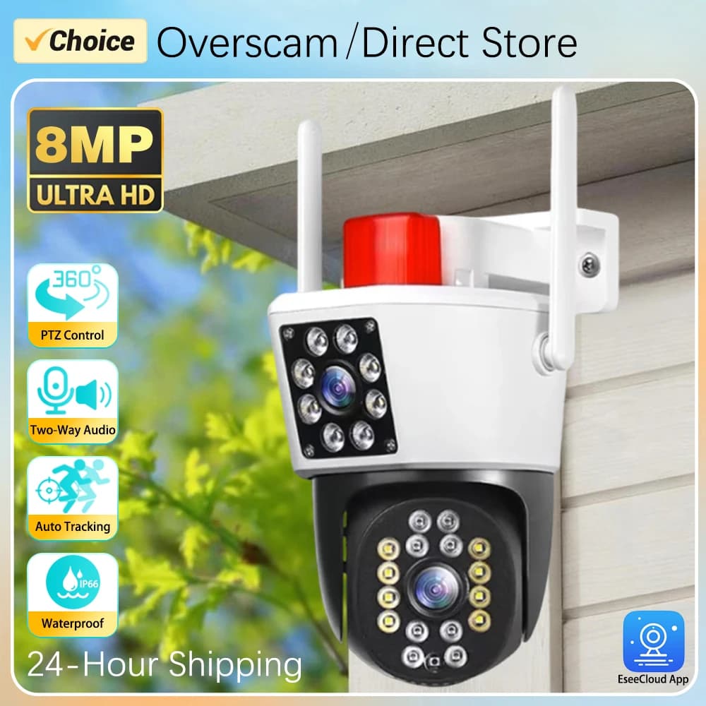 8K 15MP Tre lenti Tre schermi WiFi PTZ Telecamera IP Esterna Impermeabile Audio bidirezionale Wireless CCTV Telecamera di sorveglianza di sicurezza ICsee