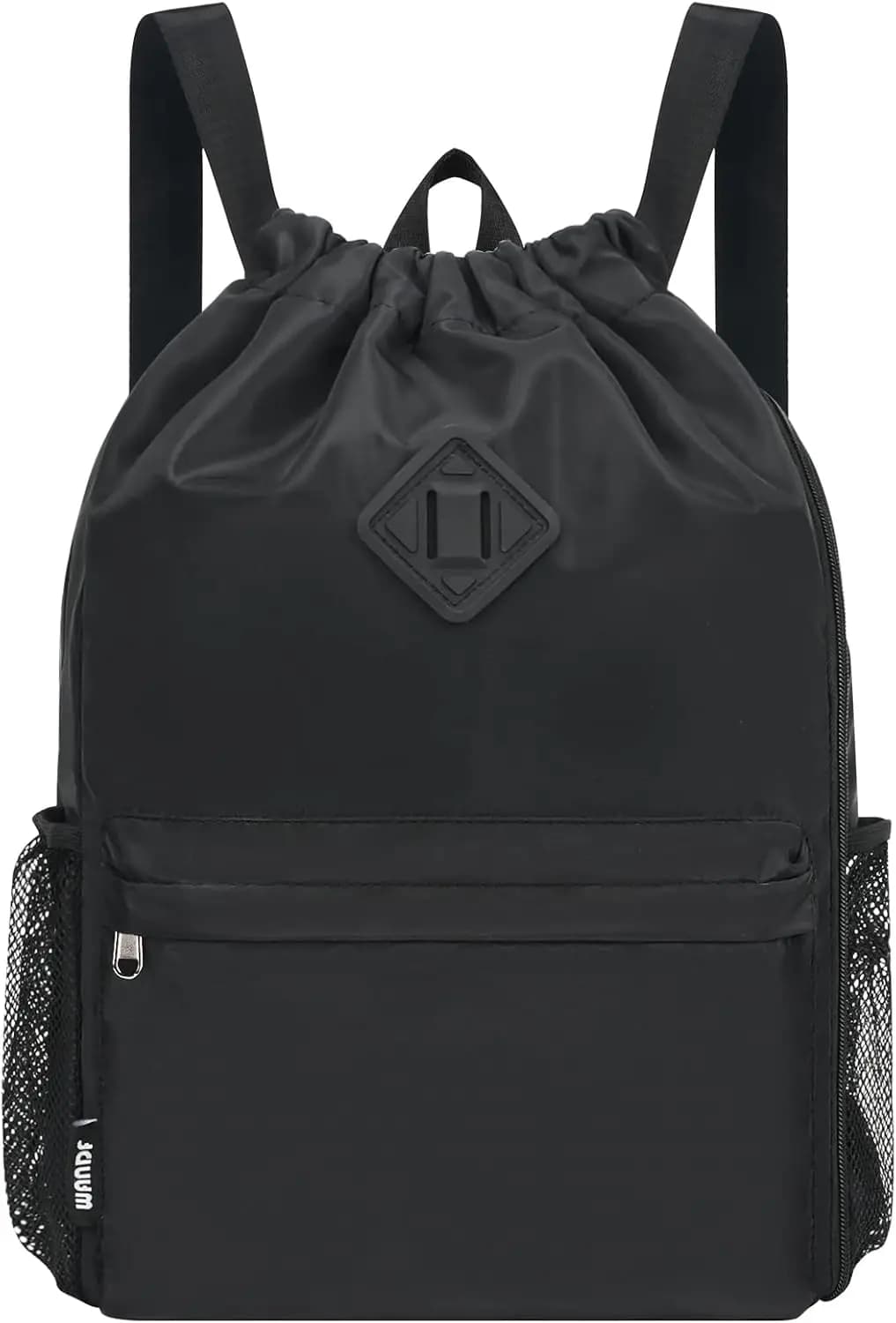 WANDF Zaino sportivo con coulisse e scomparto per scarpe, zaino con coulisse resistente all'acqua per donna e uomo (grande, nero)