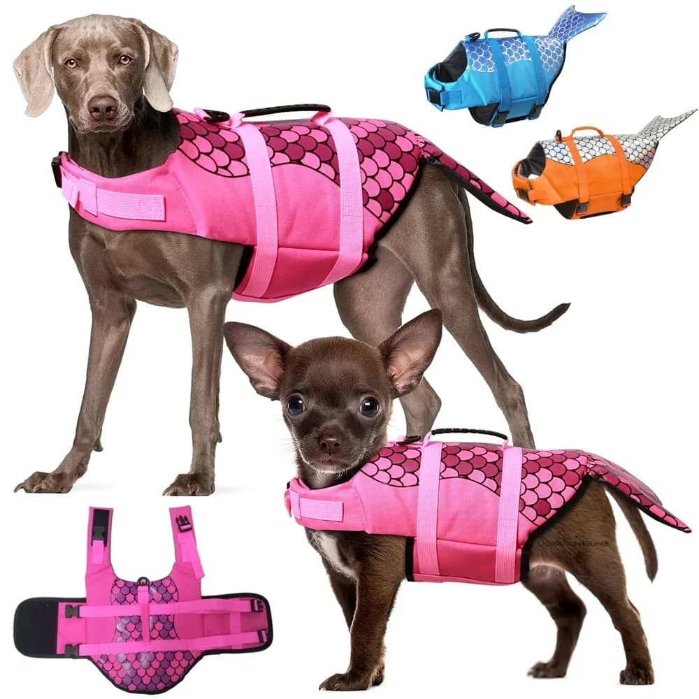 Giubbotto di salvataggio per cani Ripstop Shark gilet forma salvagente per cani con manico di salvataggio costume da bagno di sicurezza per animali domestici per piscina Beach Boating