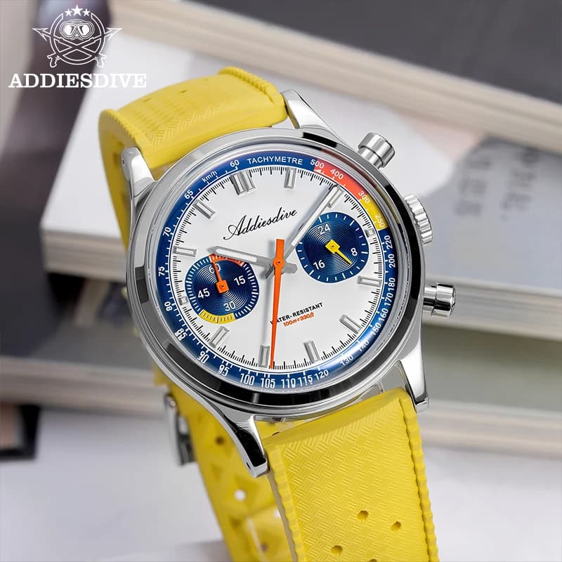 ADDIESDIVE Nuovo Orologio al Quarzo Cronografo di Lusso in Gomma Fluorurata per Uomo, Vetro Bombato VK64, Impermeabile 100M, Orologi alla Moda AD2529 Reloj