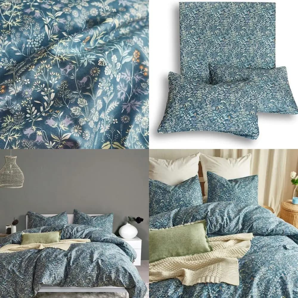Copripiumino floreale Set copripiumino blu con motivo floreale Queen Set copripiumino per biancheria da letto stile giardino con chiusura a cerniera-Lusso