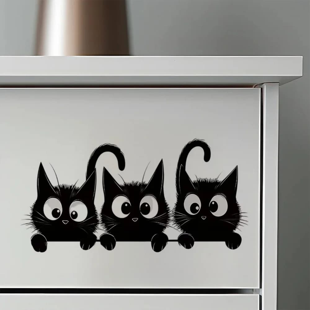 Simpatico cartone animato gatto nero design adesivi in plastica durevoli, parete artistica per casa, armadietto, frigorifero, porta, WC, decorazione