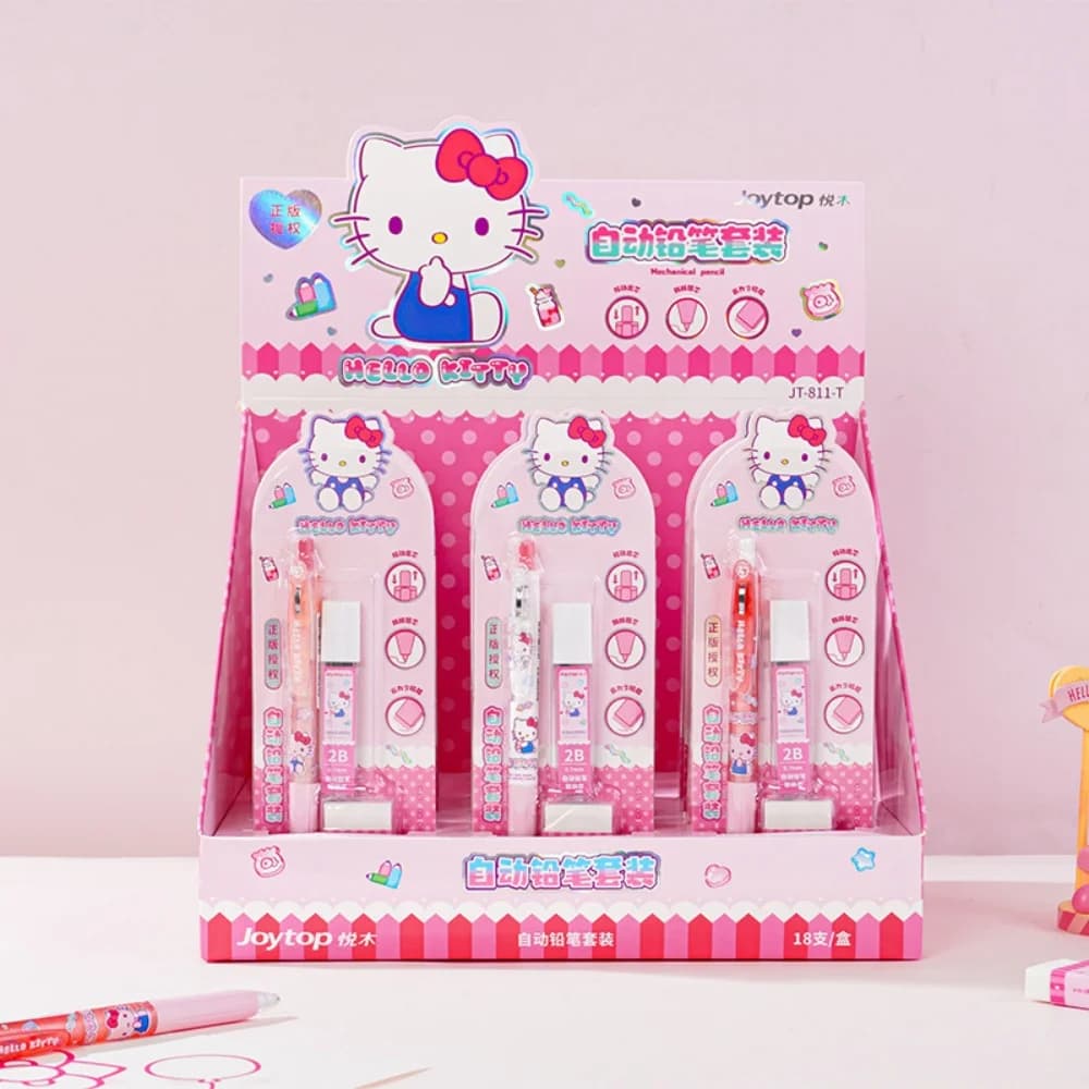 Genuine Sanrio Hello Kitty Kuromi My Melody Mechanical Pencil Set with 2B Refills & Eraser Stationery for Women Students Gifts