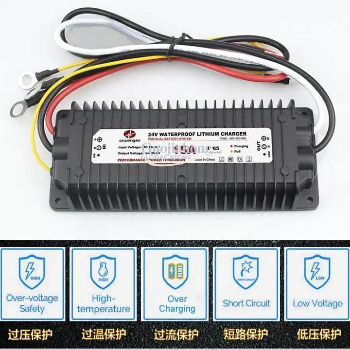 Battery charger for lithium batteries, auxiliary battery block for campers, 12V to 14.6V/29.2V/43.8V (Buck) converter