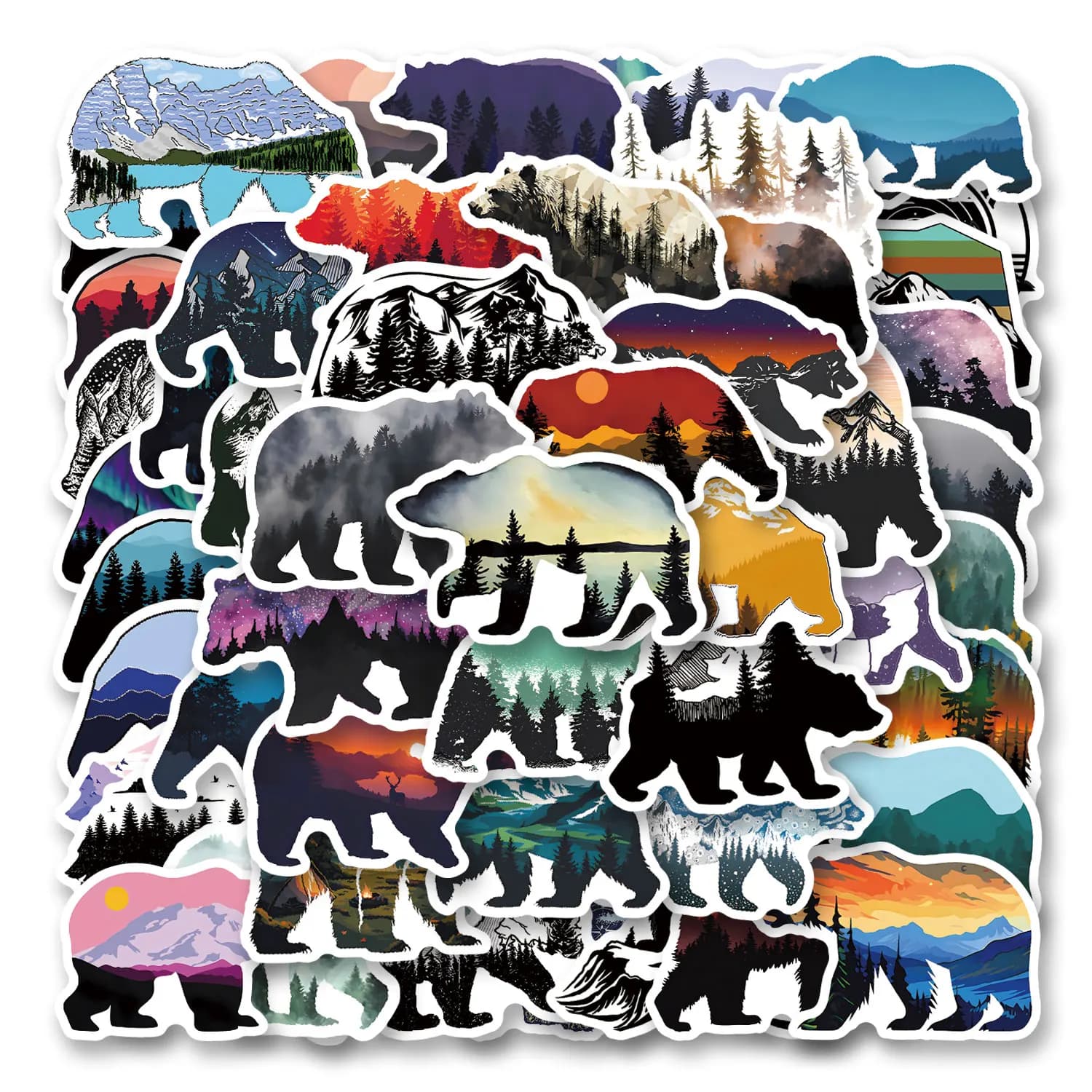 50pcs Forest Bear Silhouette Stickers,For Phone Case Laptop Notebook Suitcase Skateboard DIY Aesthetic Stickers