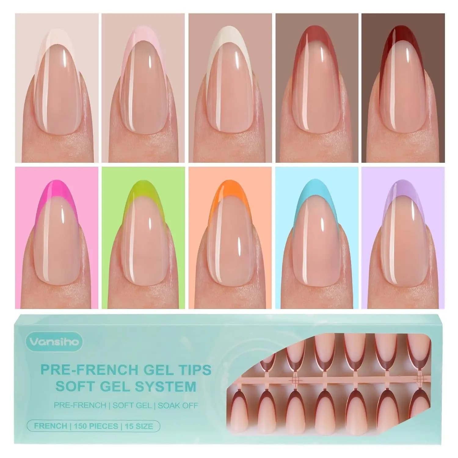 French Gel Nails in Mandorla, 300 Pieces, Medium Nails Press-on, Acrylic Nails for Nail Art Do by You, 15 Measures