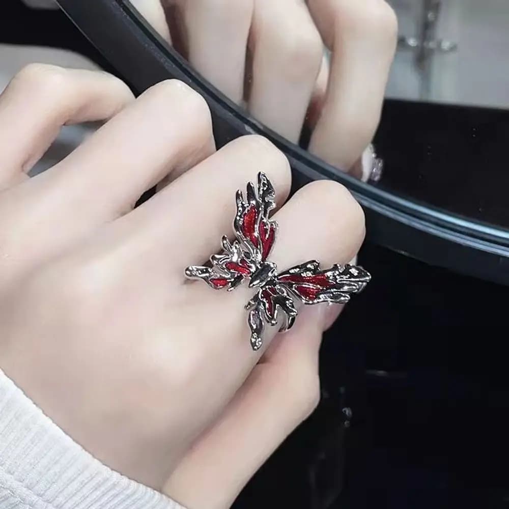 Red butterfly ring women's niche design high-end light luxury ring opening adjustable French personalized index finger ring
