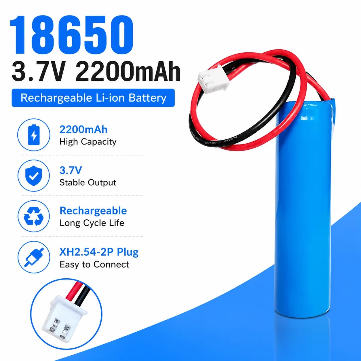 Batteria Ricaricabile agli Ioni di Litio 18650 3.7V 2200mAh, Accumulatore per Altoparlanti Bluetooth, Luce LED per Pesca (anche noto come 4.2V)