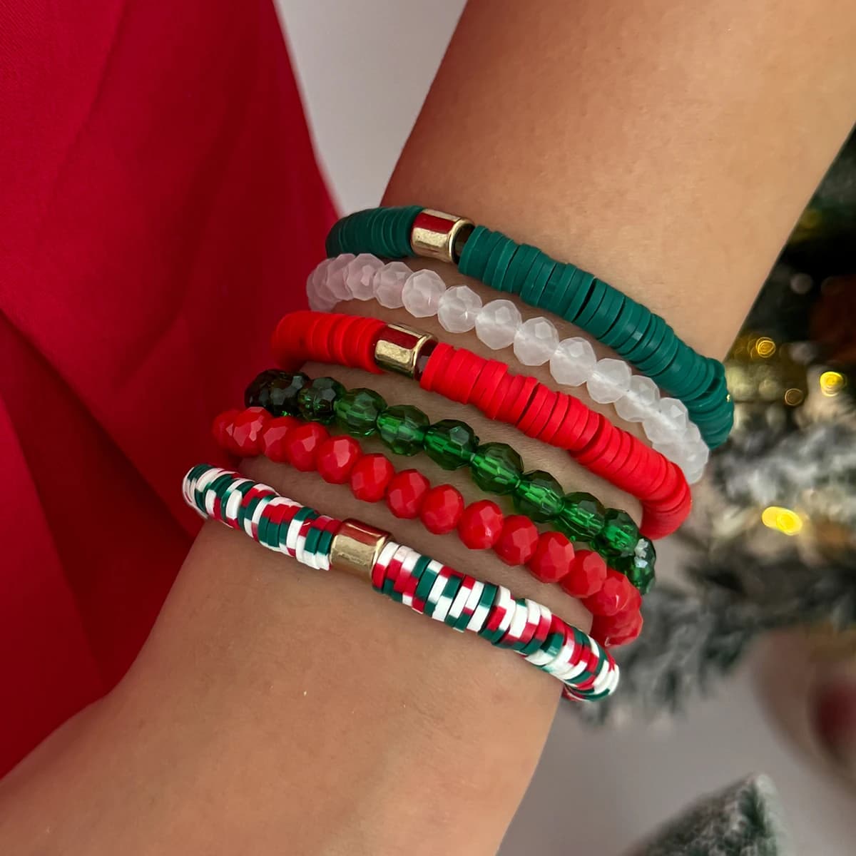 Salircon 6 Pz/set Y2K Braccialetti Impilabili In Argilla Polimerica per Le Donne Fascino Sveglio Colorato Braccialetti Elastici Regolabili Gioielli Di Natale