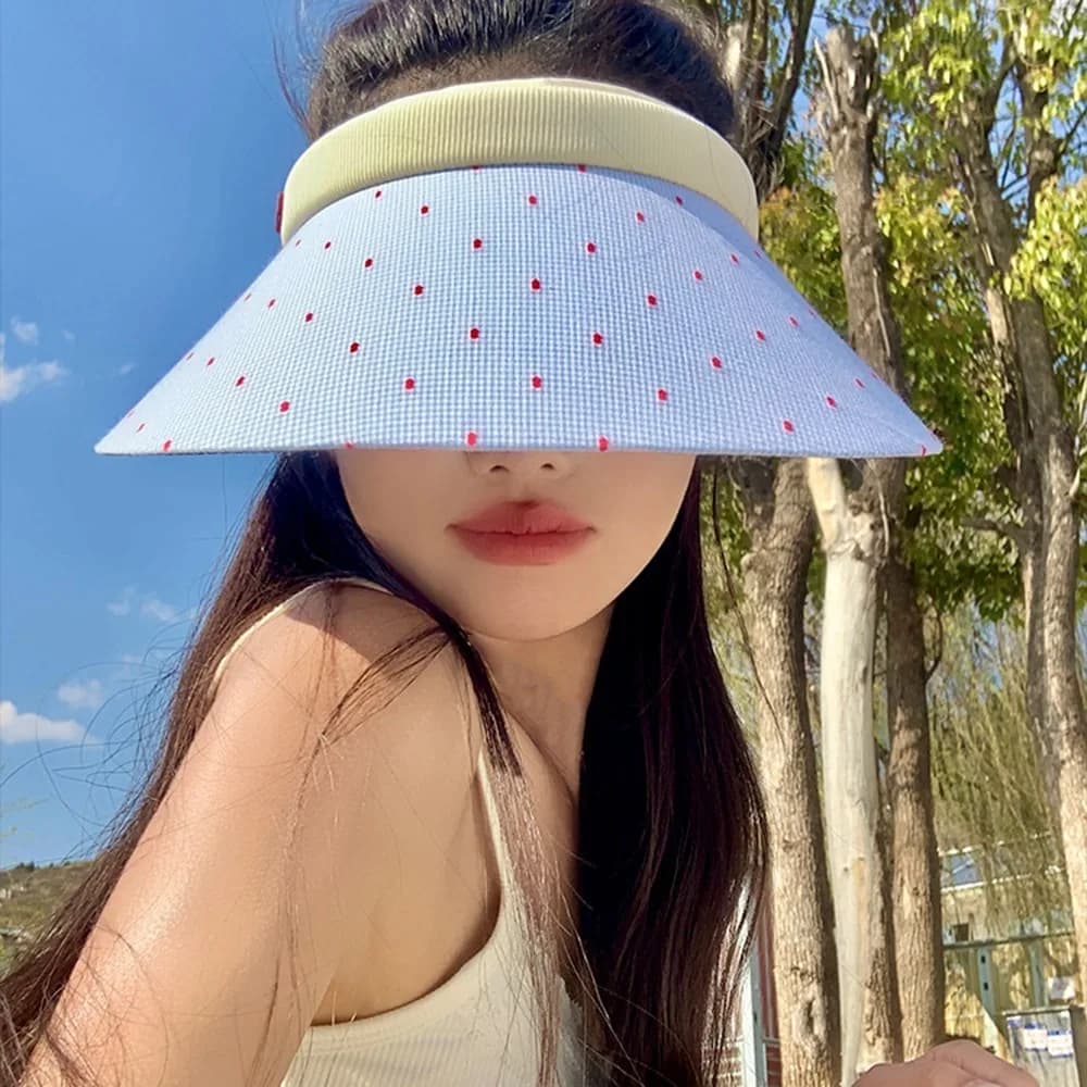 Cappello da Sole Donna alla Moda, Anti-UV, a Tesa Larga, Visiera Vuota, Protezione Solare, con Punti Colorati, per Viaggi