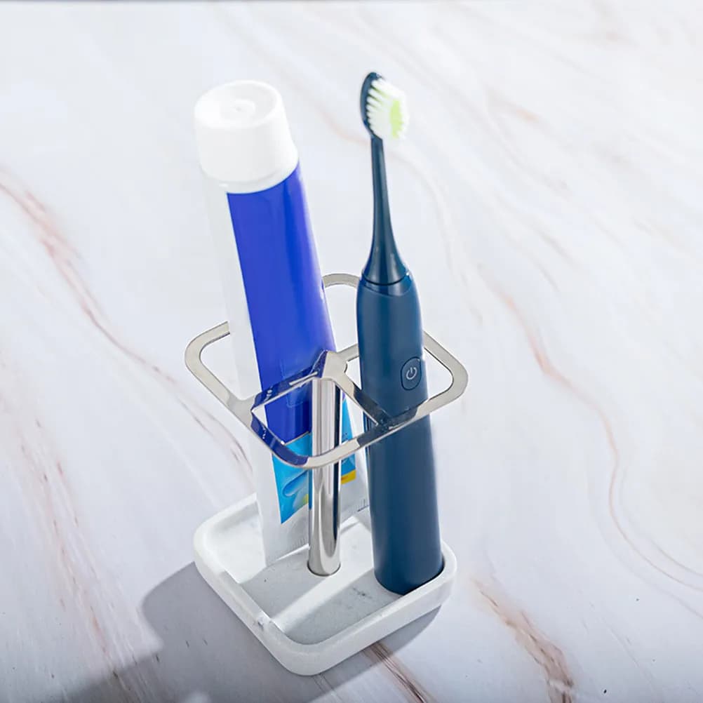 Portaspazzolino in Acciaio Inossidabile e Resina, Supporto per Spazzolino Elettrico, Porta Dentifricio da Bancone, Organizzatore Multiuso per Bagno e Scrivania