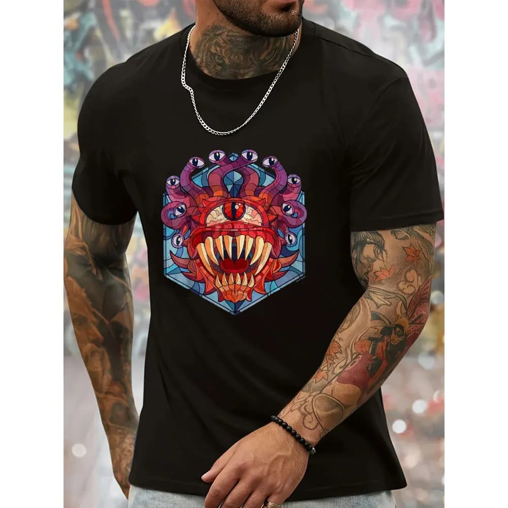 Dungeons & Dragons Beholder Camicia in vetro colorato Classico gioco di ruolo Design creativo Top Uomo Girocollo T-shirt in cotone Estate Streetwear