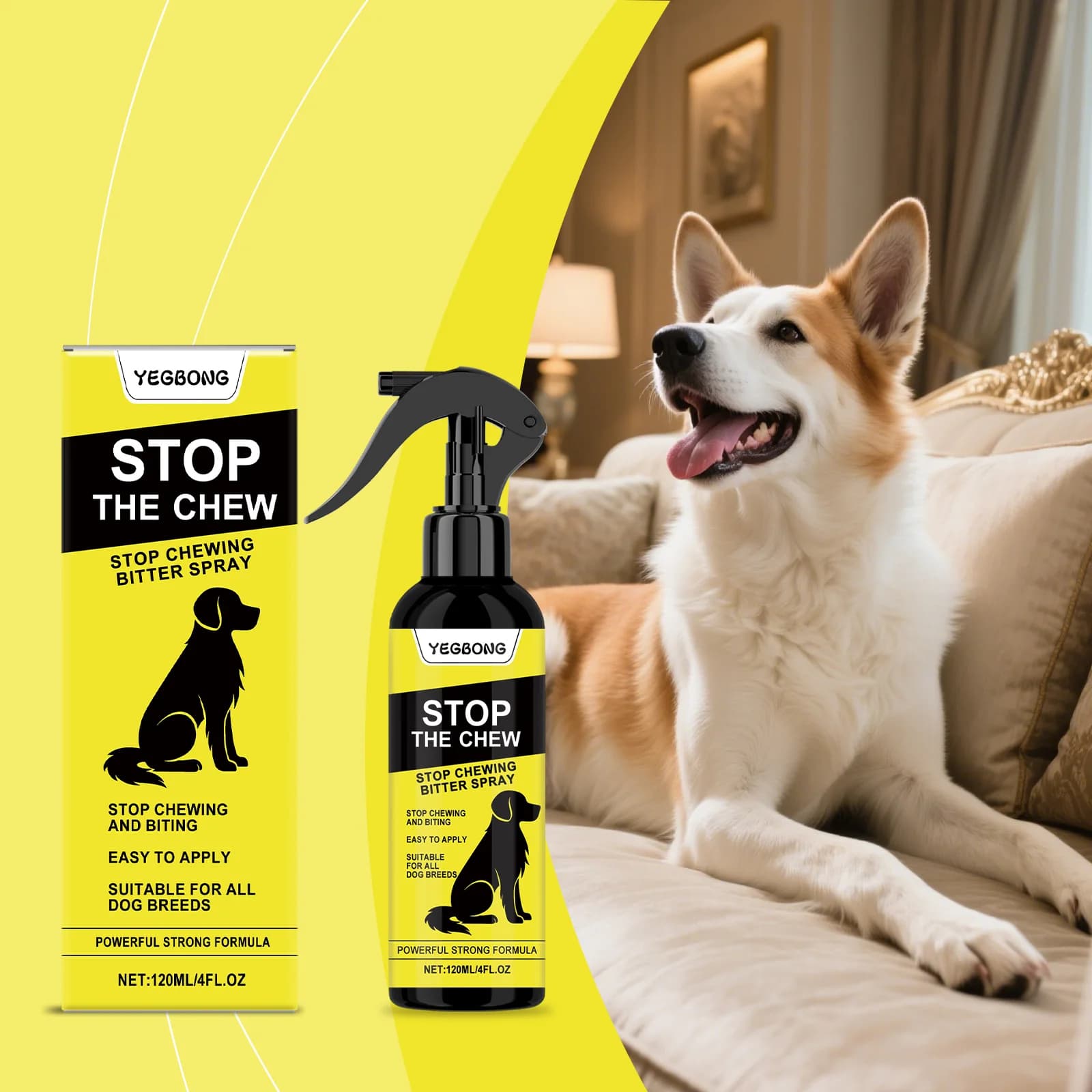 120ml Anti Chew Spray for Dogs Training Aid to Discourage Biting Scratching Safe Deterrent for Furniture Wires and Belongings