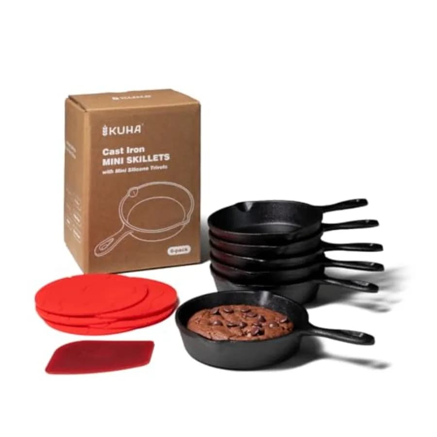 Set of 6 Mi Cast Iron Tiles with Anti-Agent Coating - Includes 6 Small Silicone and Raschietto Substrates - Miature Cast Iron