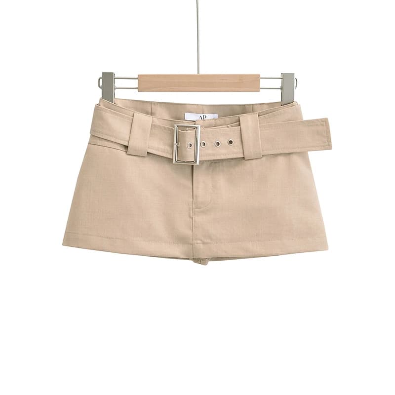 Slimming Low Waist American Style Skirt with Large Belt Street Style A-Line Skirt for Women Short Length Polyester Cotto...