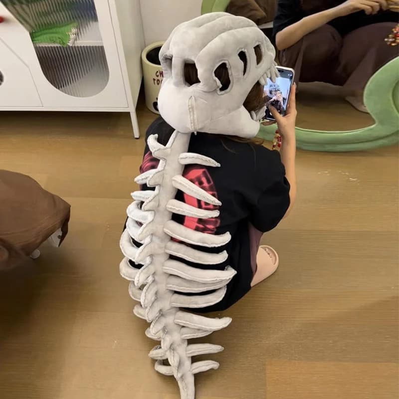 Simulazione Dinosauro Scheletro Giocattoli di Peluche Costumi Horror Scheletro Dinosauro Costume Cosplay Peluche Ripiene Halloween Giocattoli Divertenti Gif