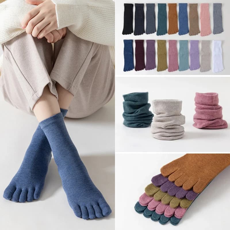 1 pair of five finger socks for yoga for woman girl organic cotton solid anti slip fashion young Pilates fitness socks Harajuku with toes